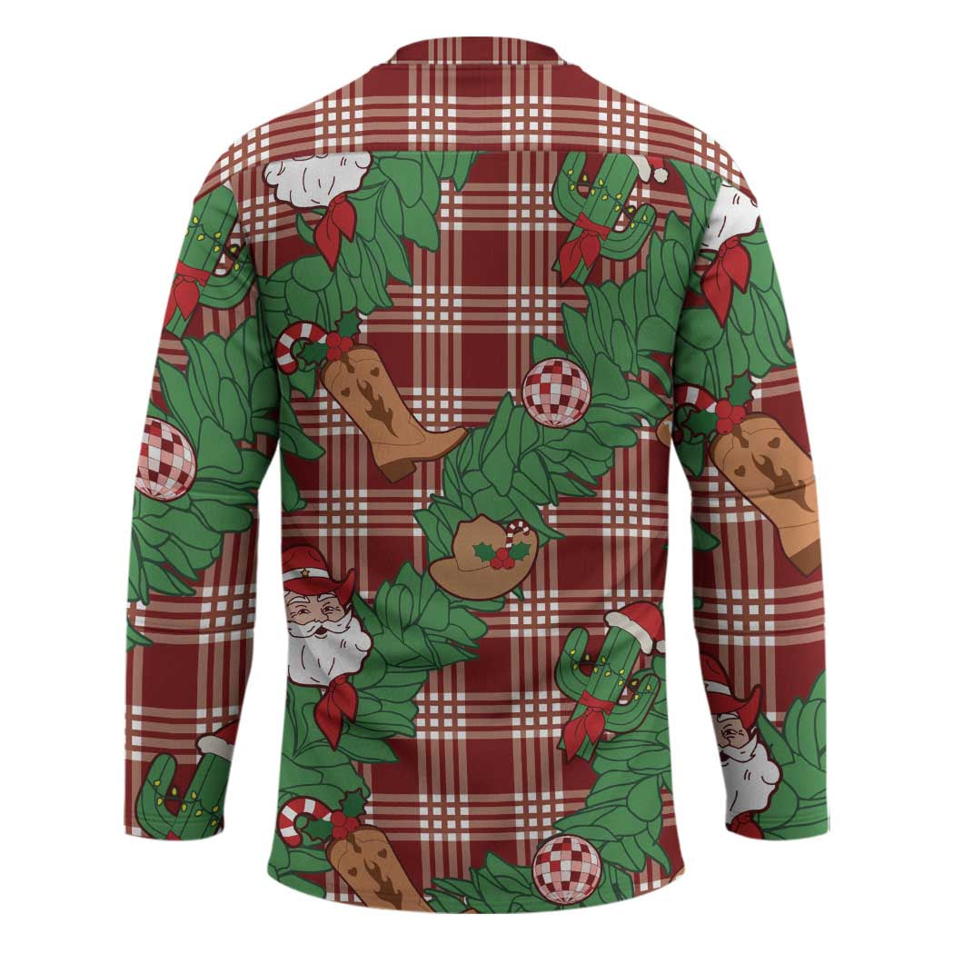 Red Palaka Hawaii Cowboy Christmas Hockey Jersey Paniolo Mix Maile Lei - Polynesian Pride