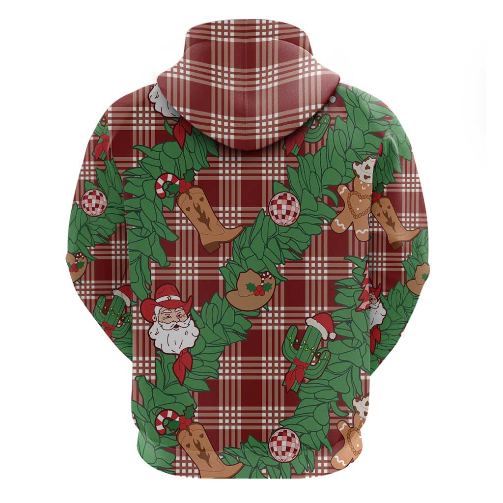 Red Palaka Hawaii Cowboy Christmas Hoodie Paniolo Mix Maile Lei - Polynesian Pride