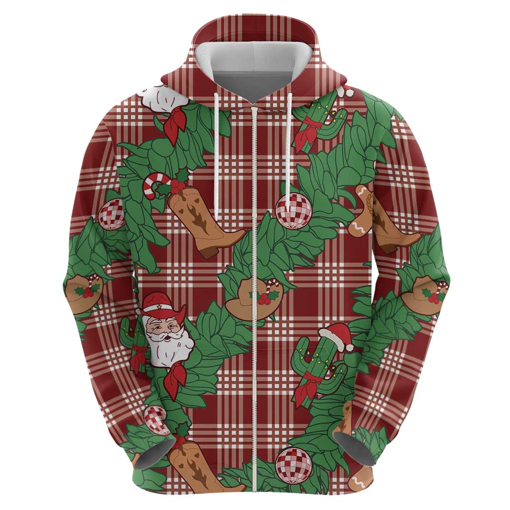 Red Palaka Hawaii Cowboy Christmas Hoodie Paniolo Mix Maile Lei - Polynesian Pride
