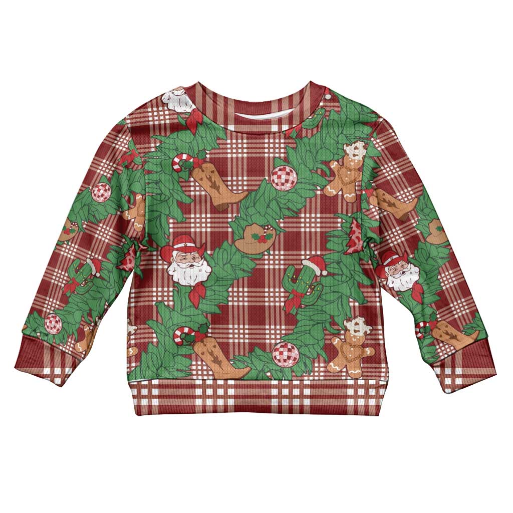 Red Palaka Hawaii Cowboy Christmas Kid Ugly Christmas Sweater Paniolo Mix Maile Lei - Polynesian Pride