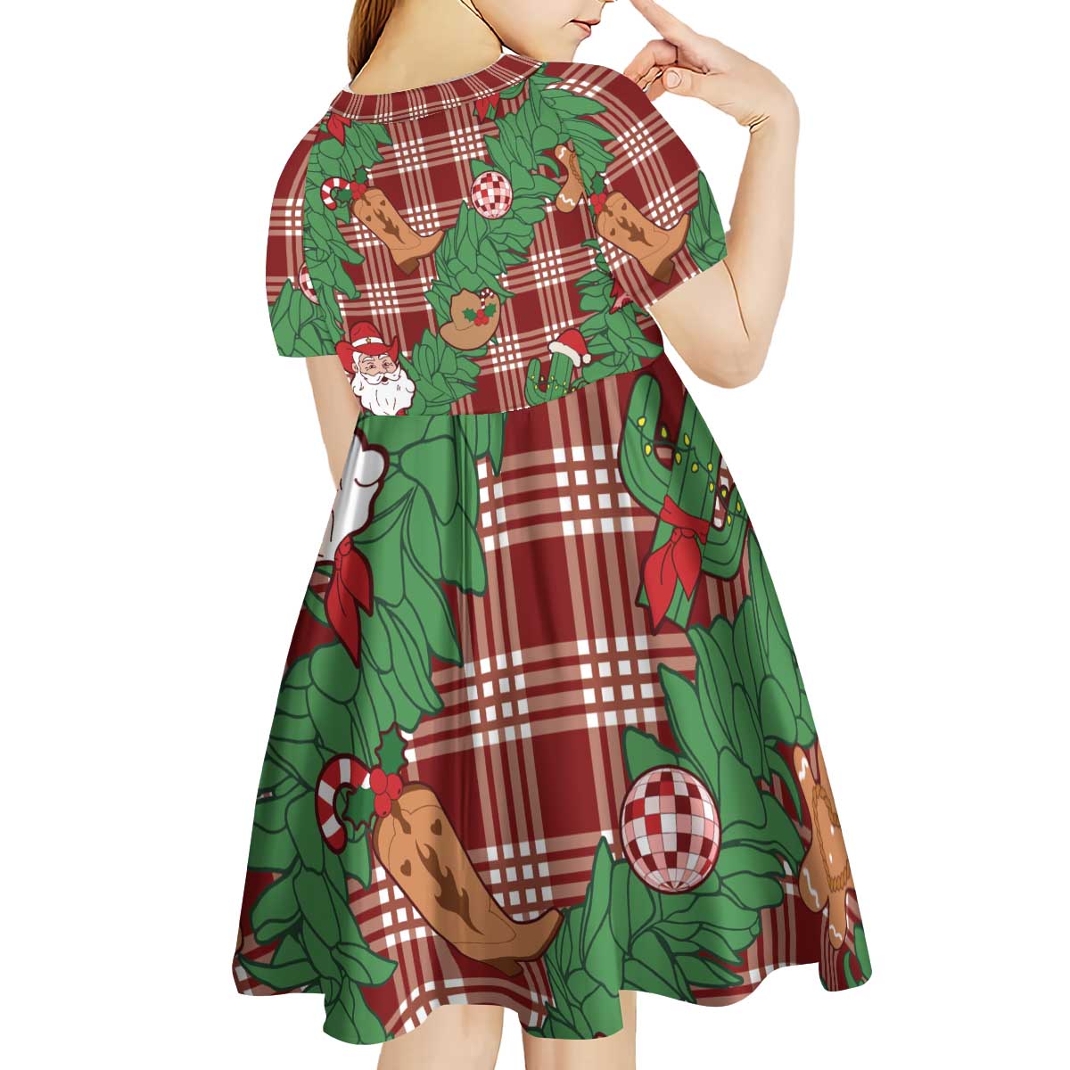 Red Palaka Hawaii Cowboy Christmas Kid Short Sleeve Dress Paniolo Mix Maile Lei LT7 - Polynesian Pride