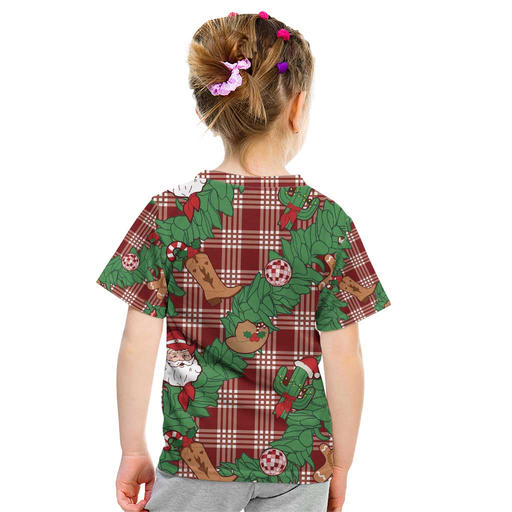 Red Palaka Hawaii Cowboy Christmas Kid T Shirt Paniolo Mix Maile Lei - Polynesian Pride