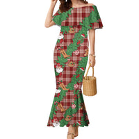Red Palaka Hawaii Cowboy Christmas Mermaid Dress Paniolo Mix Maile Lei LT7 Women Red - Polynesian Pride