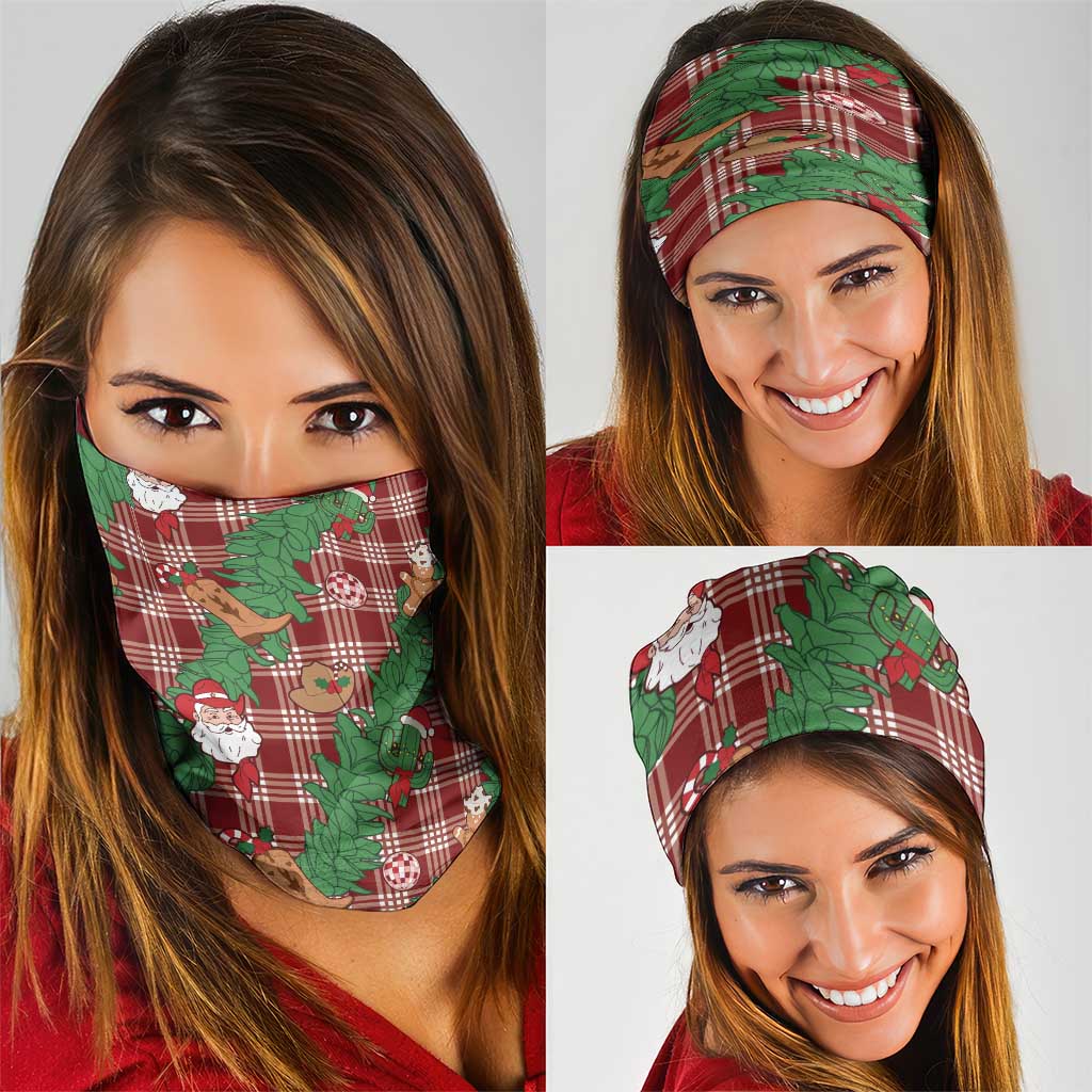 Red Palaka Hawaii Cowboy Christmas Neck Gaiter Paniolo Mix Maile Lei - Polynesian Pride