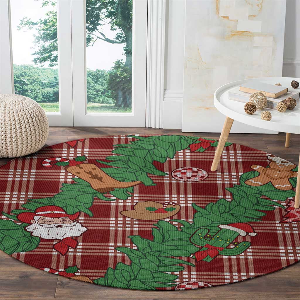Red Palaka Hawaii Cowboy Christmas Round Carpet Paniolo Mix Maile Lei - Polynesian Pride