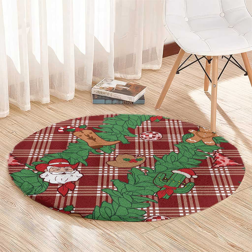 Red Palaka Hawaii Cowboy Christmas Round Carpet Paniolo Mix Maile Lei - Polynesian Pride