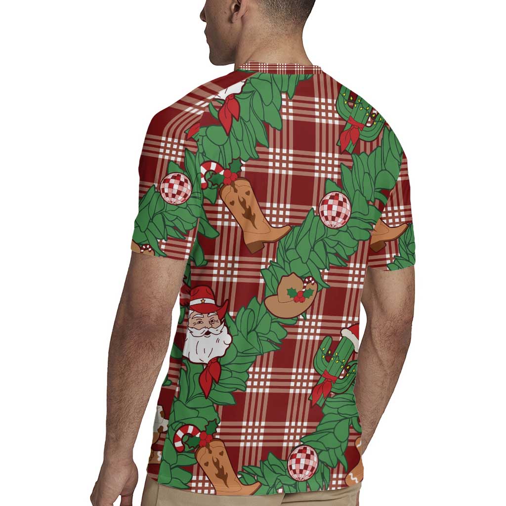 Red Palaka Hawaii Cowboy Christmas Rugby Jersey Paniolo Mix Maile Lei - Polynesian Pride