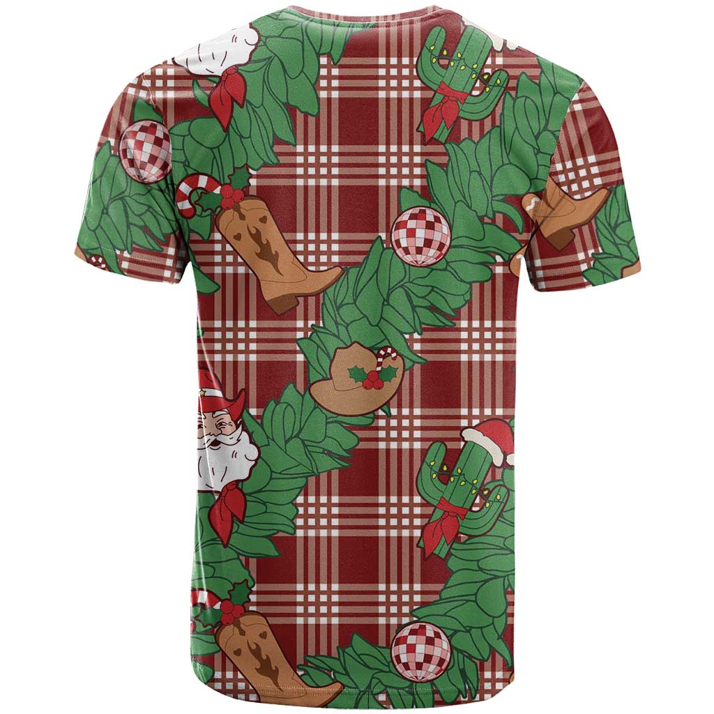 Red Palaka Hawaii Cowboy Christmas T Shirt Paniolo Mix Maile Lei - Polynesian Pride
