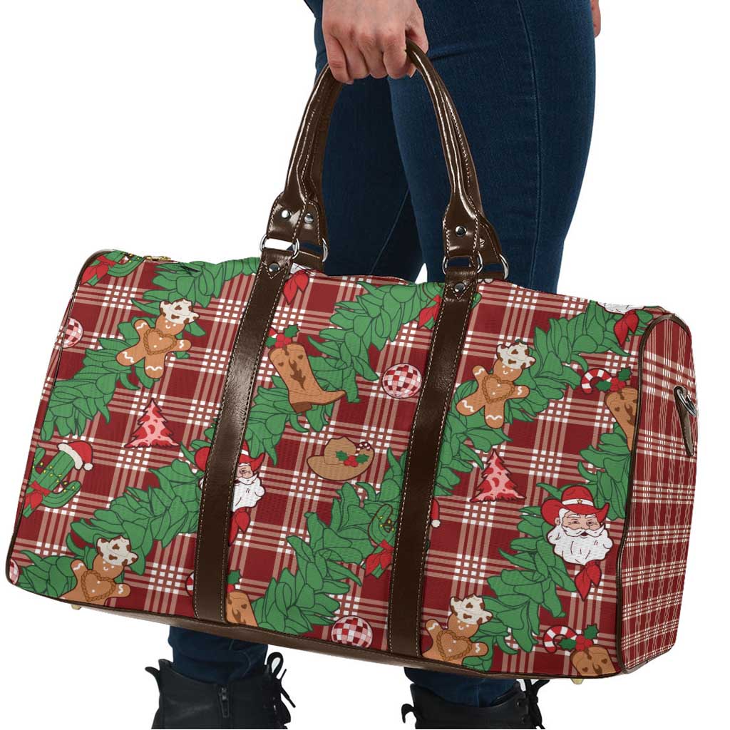 Red Palaka Hawaii Cowboy Christmas Travel Bag Paniolo Mix Maile Lei - Polynesian Pride