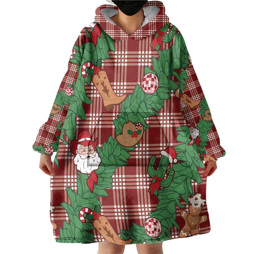 Red Palaka Hawaii Cowboy Christmas Wearable Blanket Hoodie Paniolo Mix Maile Lei - Polynesian Pride