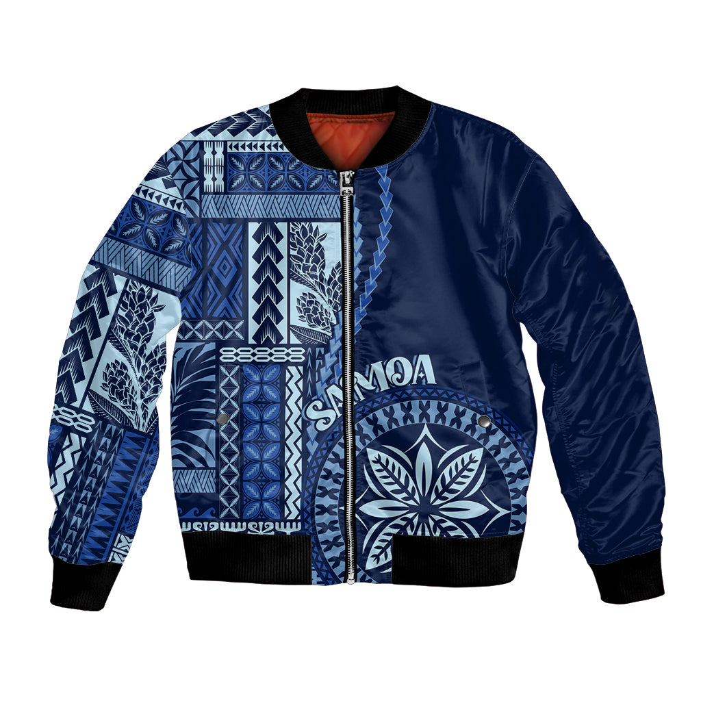 Samoa Siapo Motif Bomber Jacket Classic Style - Bue Ver LT7 Unisex Blue - Polynesian Pride
