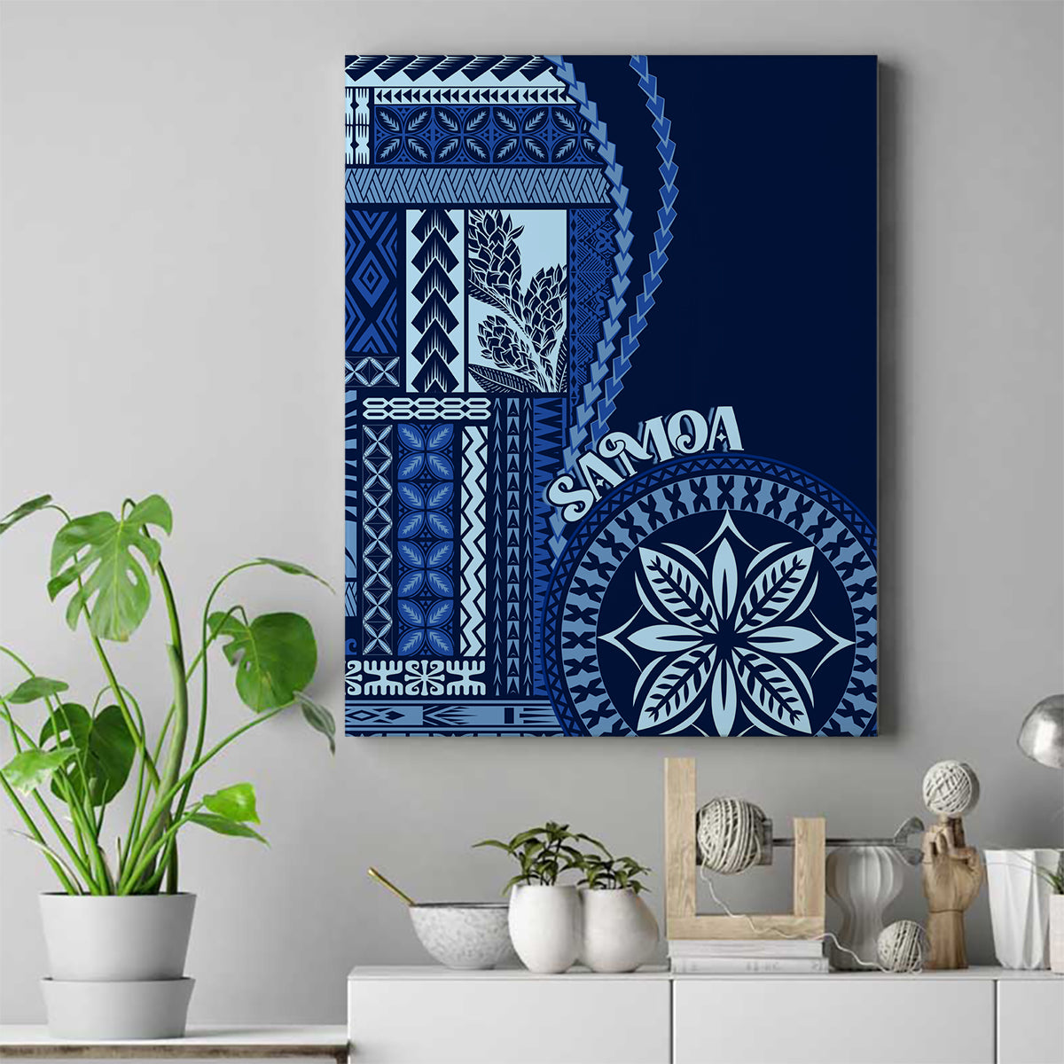 Samoa Siapo Motif Canvas Wall Art Classic Style - Bue Ver LT7 Blue - Polynesian Pride