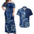 Samoa Siapo Motif Couples Matching Off Shoulder Maxi Dress and Hawaiian Shirt Classic Style - Bue Ver LT7 Blue - Polynesian Pride