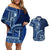 Samoa Siapo Motif Couples Matching Off Shoulder Short Dress and Hawaiian Shirt Classic Style - Bue Ver LT7 Blue - Polynesian Pride