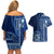 Samoa Siapo Motif Couples Matching Off Shoulder Short Dress and Hawaiian Shirt Classic Style - Bue Ver LT7 - Polynesian Pride