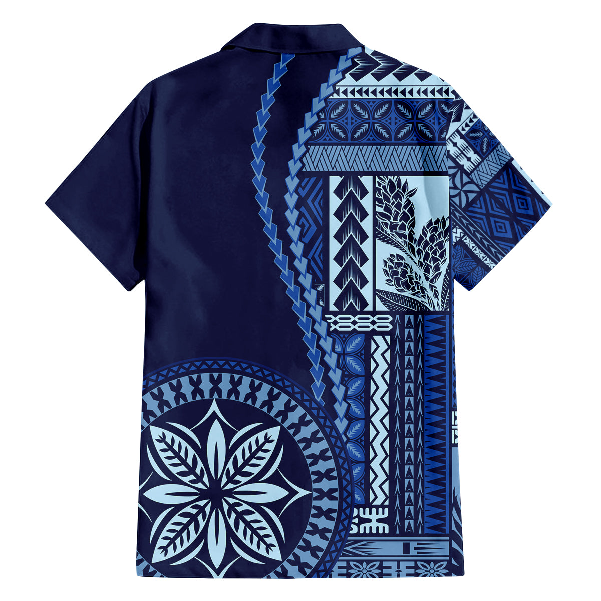 Samoa Siapo Motif Family Matching Long Sleeve Bodycon Dress and Hawaiian Shirt Classic Style - Bue Ver LT7 - Polynesian Pride