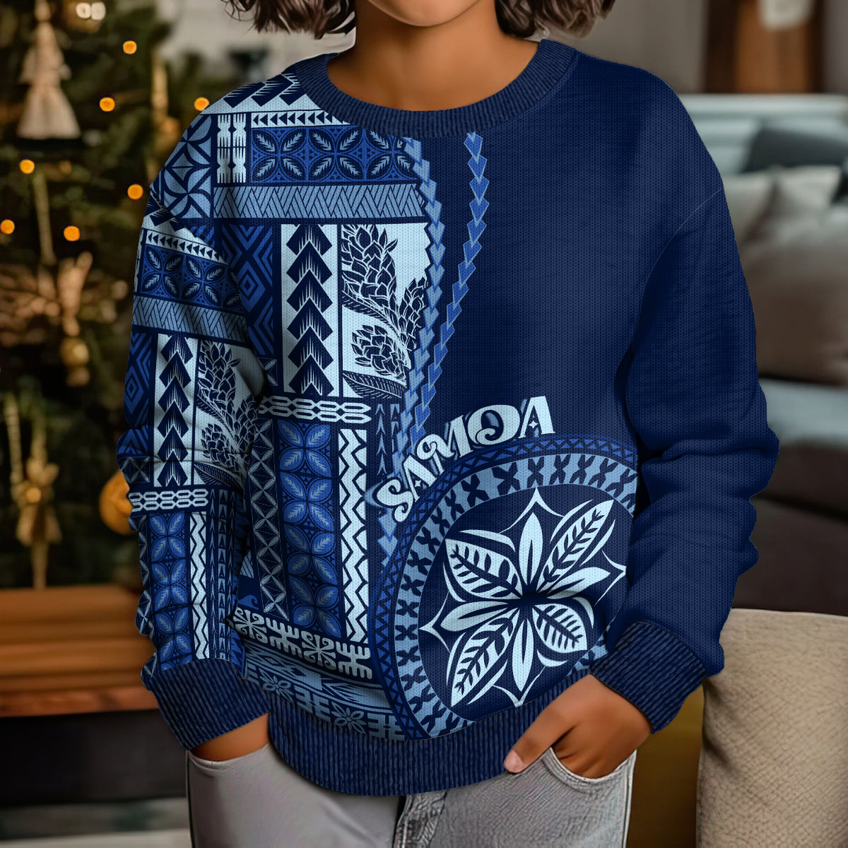 Samoa Siapo Motif Kid Ugly Christmas Sweater Classic Style - Bue Ver LT7 - Polynesian Pride
