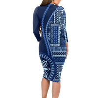 Samoa Siapo Motif Long Sleeve Bodycon Dress Classic Style - Bue Ver LT7 - Polynesian Pride