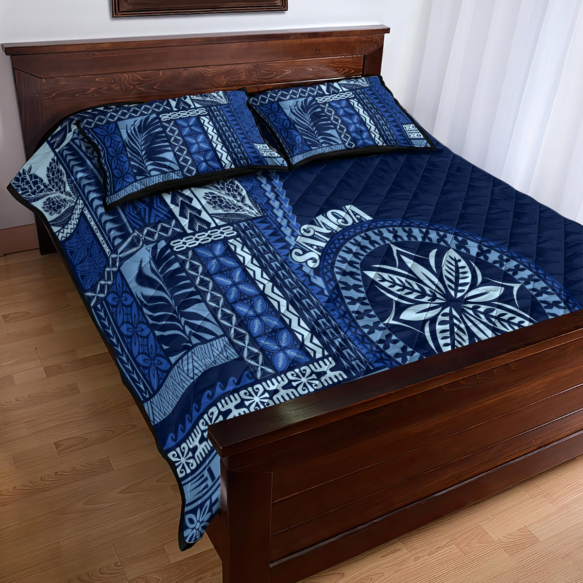 Samoa Siapo Motif Quilt Bed Set Classic Style - Bue Ver LT7 - Polynesian Pride