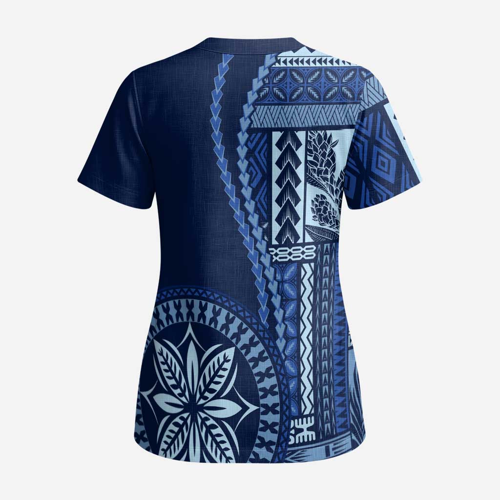 Samoa Siapo Motif Scrub Top Classic Style - Bue Ver - Polynesian Pride