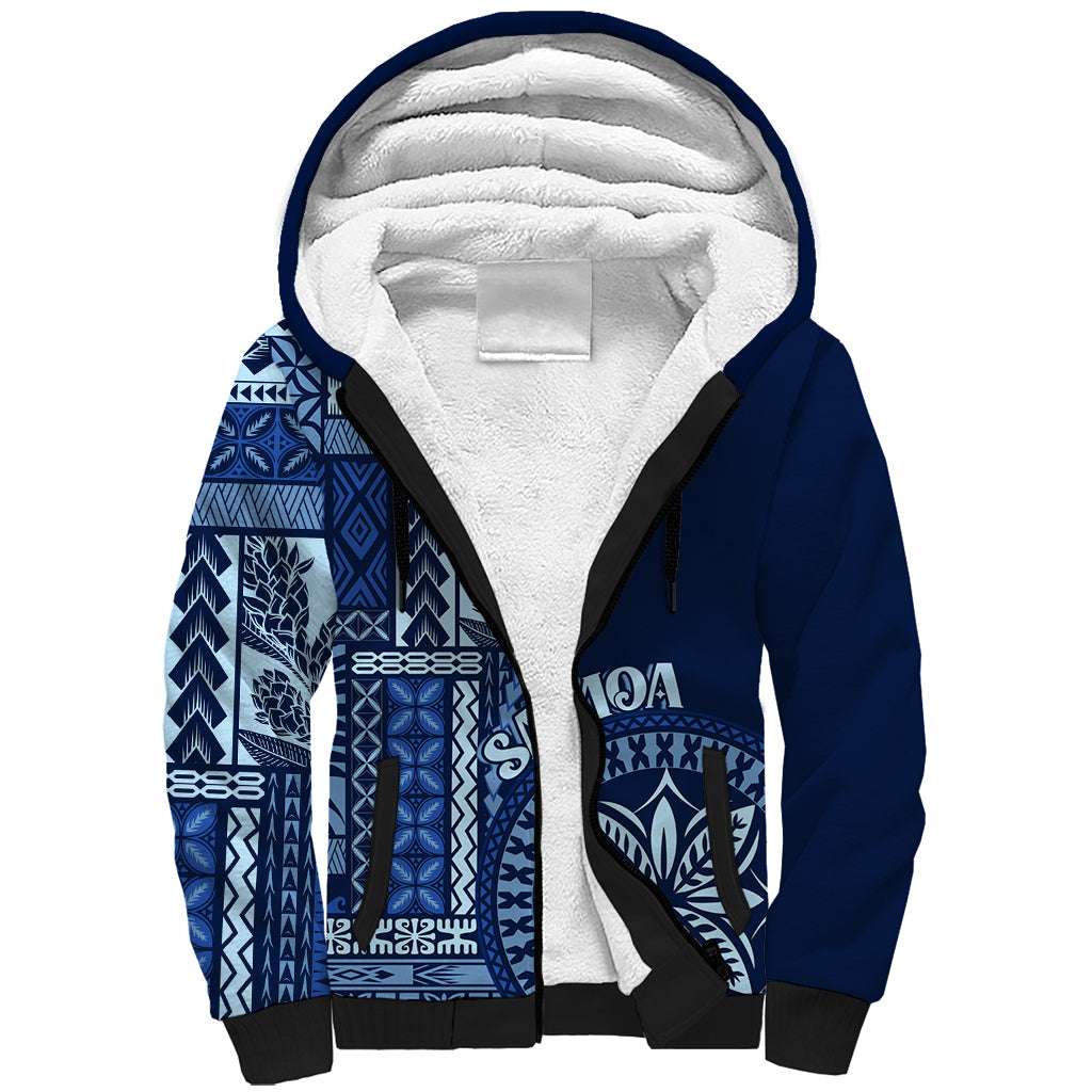 Samoa Siapo Motif Sherpa Hoodie Classic Style - Bue Ver LT7 Unisex Blue - Polynesian Pride