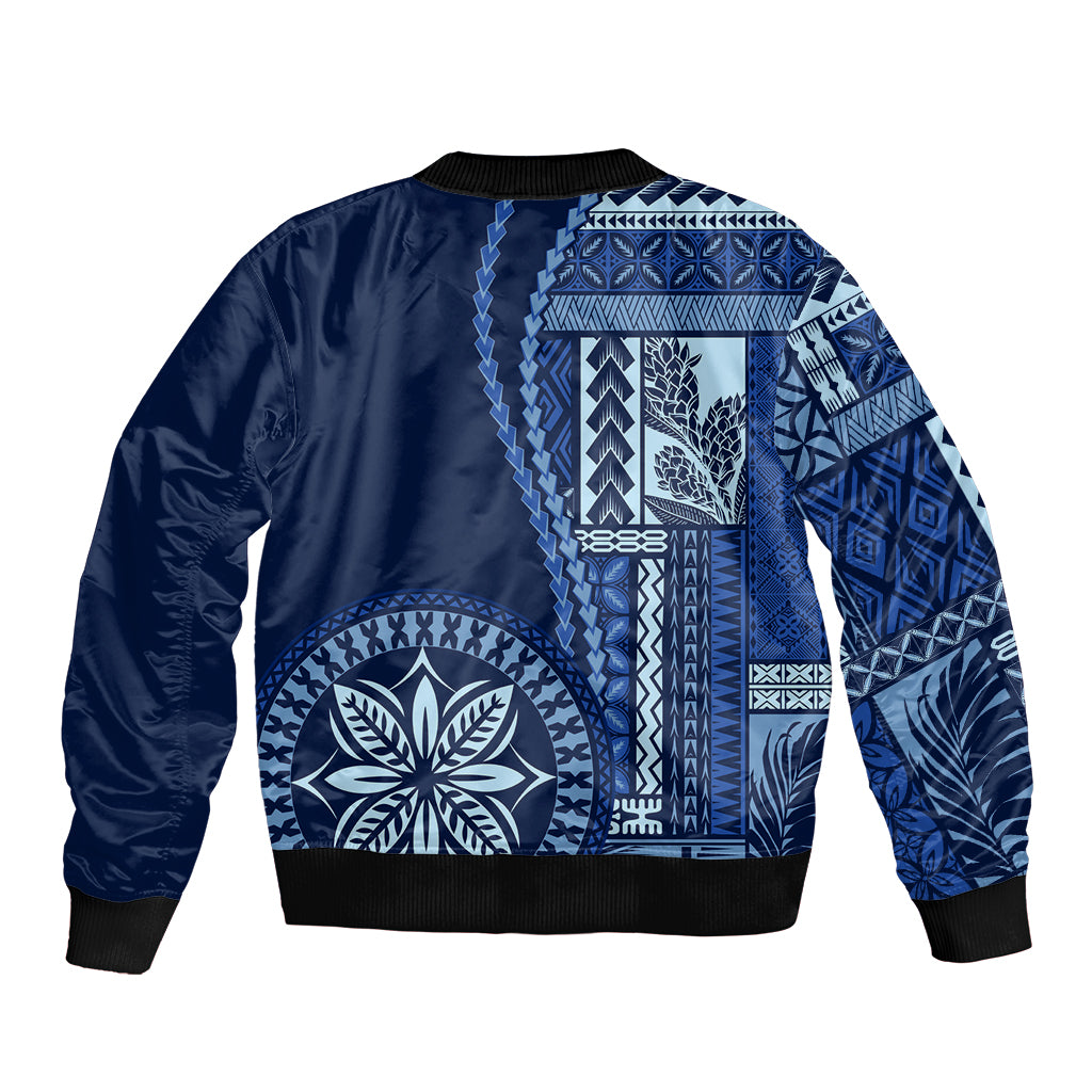 Samoa Siapo Motif Sleeve Zip Bomber Jacket Classic Style - Bue Ver LT7 - Polynesian Pride