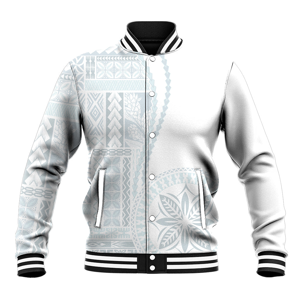 Samoa White Sunday Baseball Jacket Classic Siapo Style LT7 Unisex White - Polynesian Pride