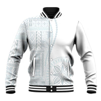 Samoa White Sunday Baseball Jacket Classic Siapo Style LT7 Unisex White - Polynesian Pride