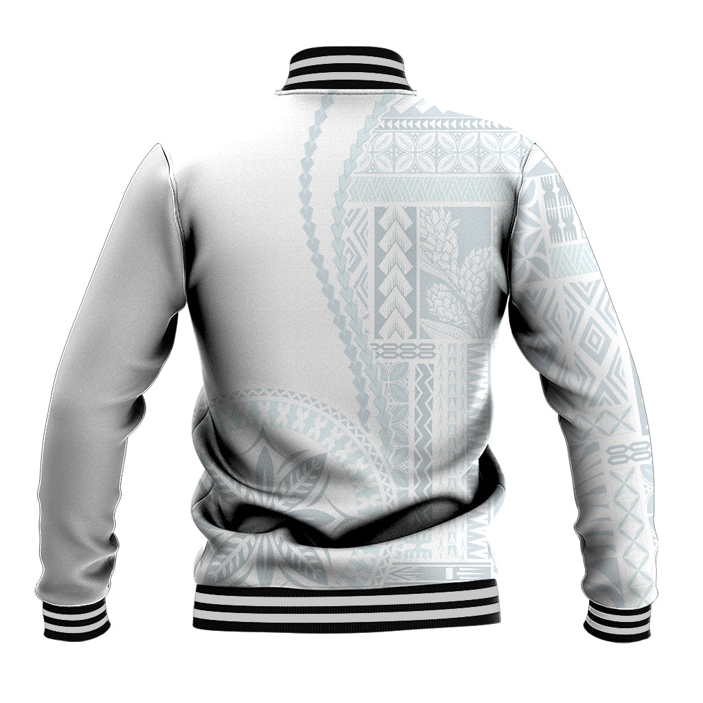 Samoa White Sunday Baseball Jacket Classic Siapo Style LT7 - Polynesian Pride