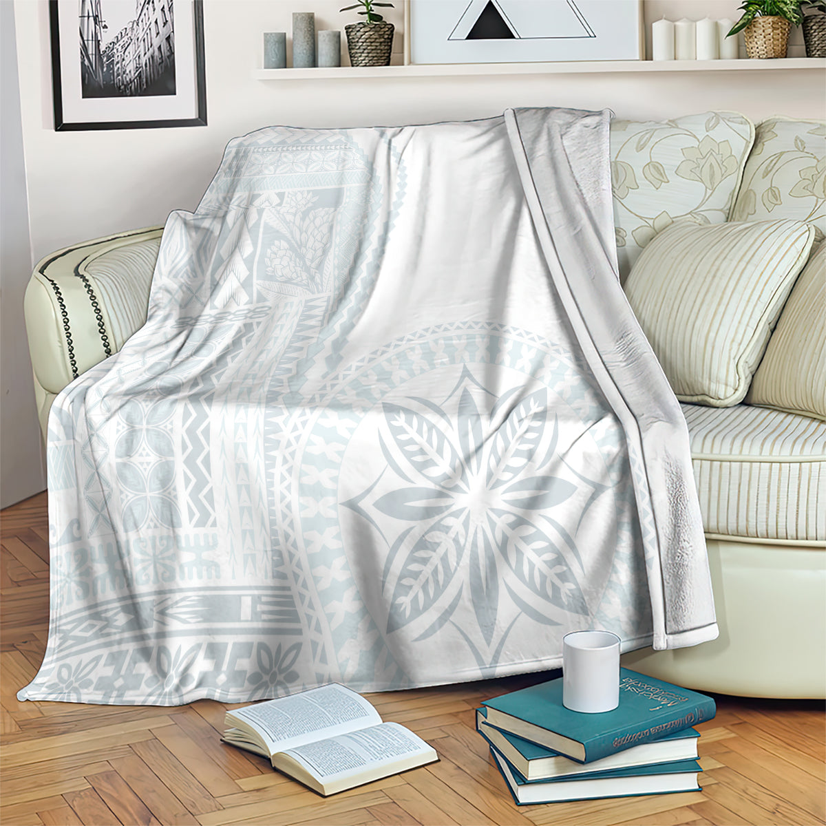 Samoa White Sunday Blanket Classic Siapo Style LT7 - Polynesian Pride