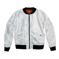 Samoa White Sunday Bomber Jacket Classic Siapo Style LT7 Unisex White - Polynesian Pride