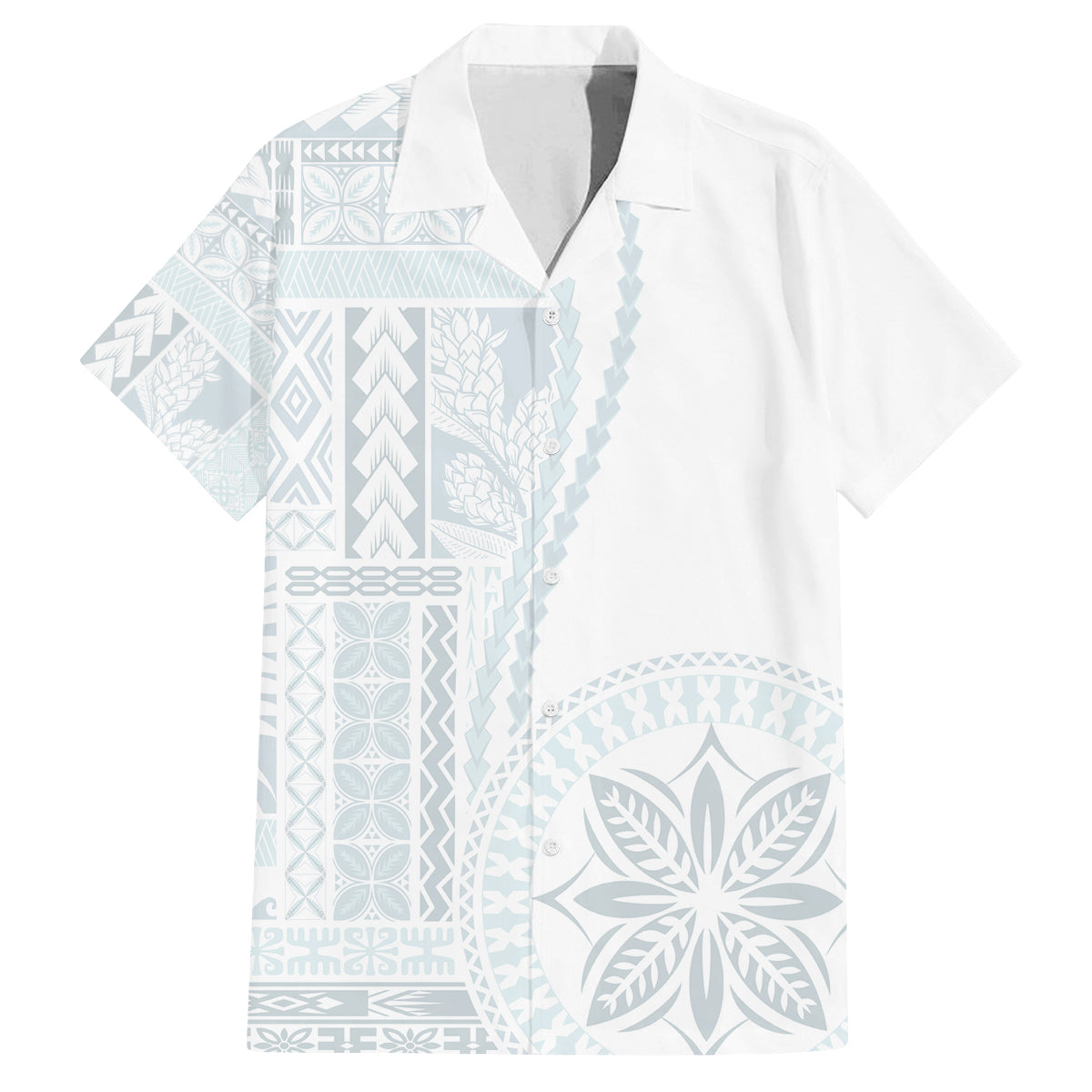 Samoa White Sunday Family Matching Summer Maxi Dress and Hawaiian Shirt Classic Siapo Style LT7 Dad's Shirt - Short Sleeve White - Polynesian Pride