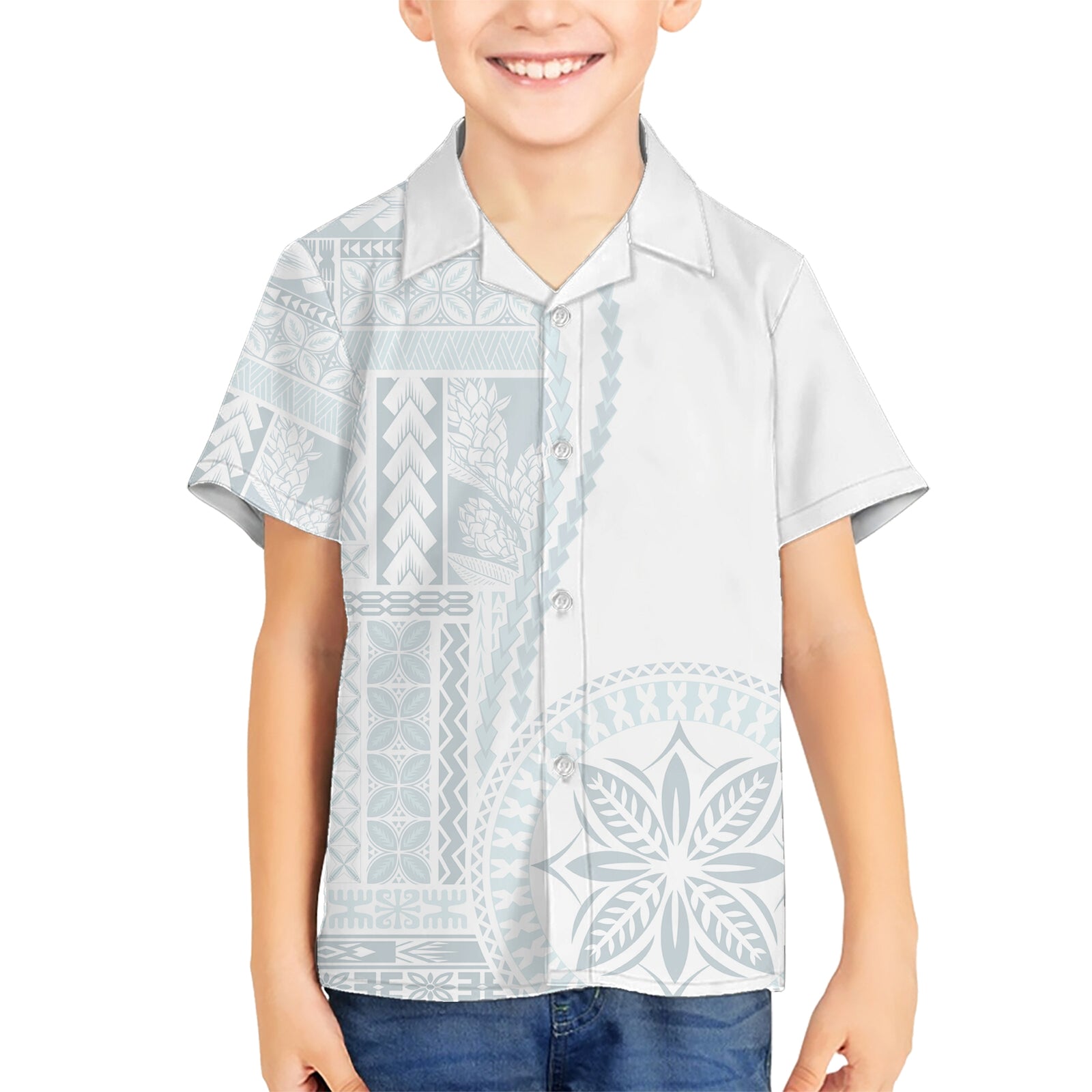 Samoa White Sunday Kid Hawaiian Shirt Classic Siapo Style LT7 Kid White - Polynesian Pride