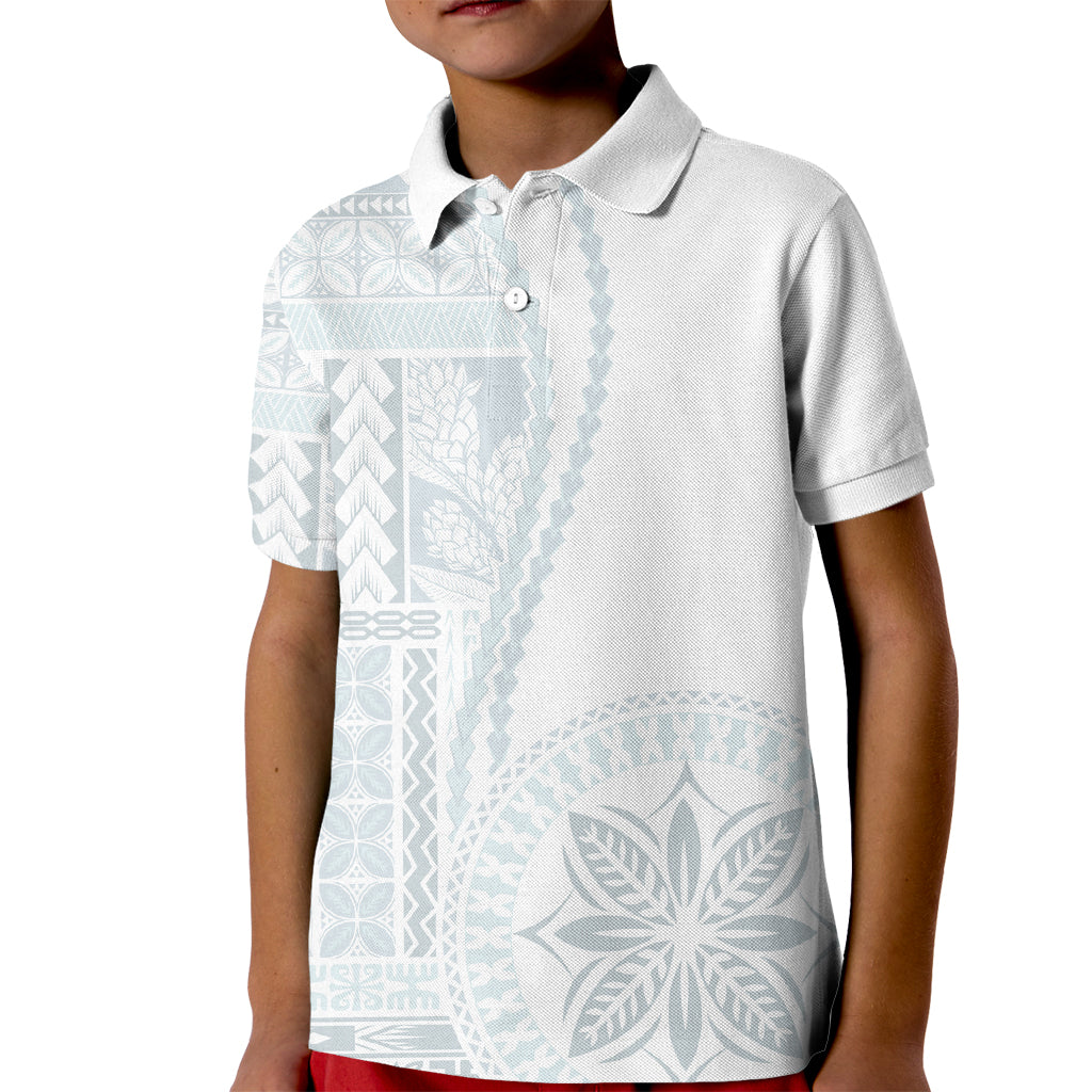 Samoa White Sunday Kid Polo Shirt Classic Siapo Style LT7 Kid White - Polynesian Pride