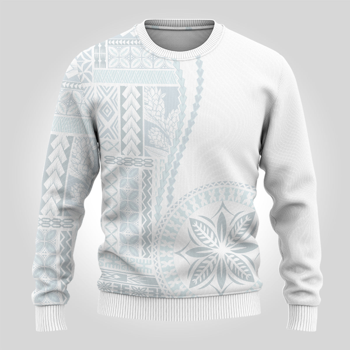 Samoa White Sunday Ugly Christmas Sweater Classic Siapo Style LT7 - Polynesian Pride