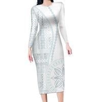 Samoa White Sunday Long Sleeve Bodycon Dress Classic Siapo Style LT7 Long Dress White - Polynesian Pride