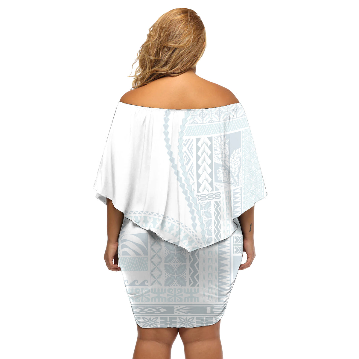 Samoa White Sunday Off Shoulder Short Dress Classic Siapo Style LT7 - Polynesian Pride