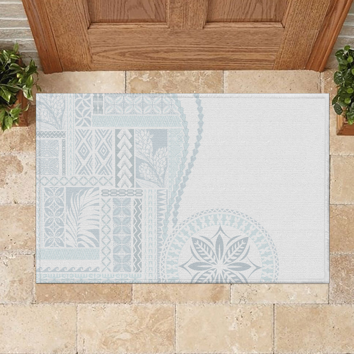 Samoa White Sunday Rubber Doormat Classic Siapo Style LT7 - Polynesian Pride