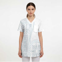 Samoa White Sunday Scrub Top Classic Siapo Style - Polynesian Pride
