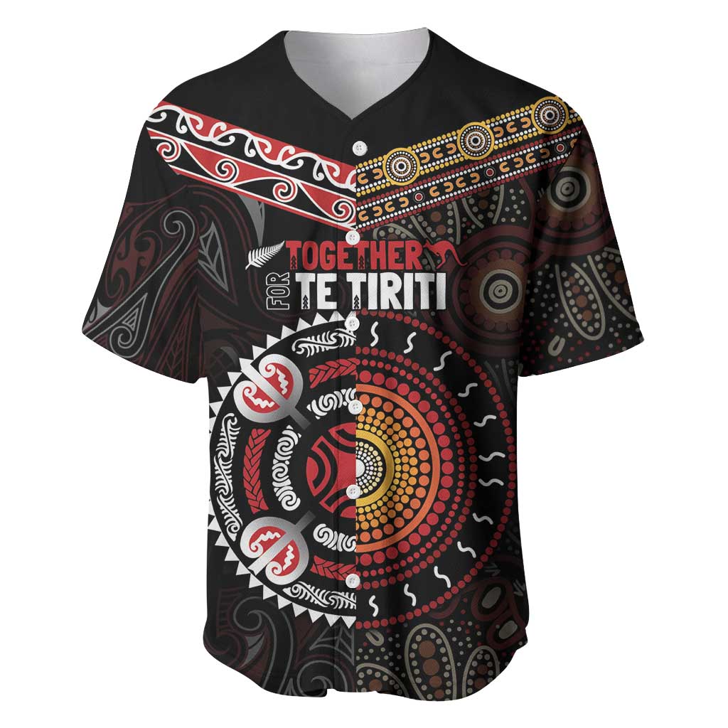 Aotearoa and Australia Indigenous Baseball Jersey Stand Together For Te Tiriti LT7 Black - Polynesian Pride