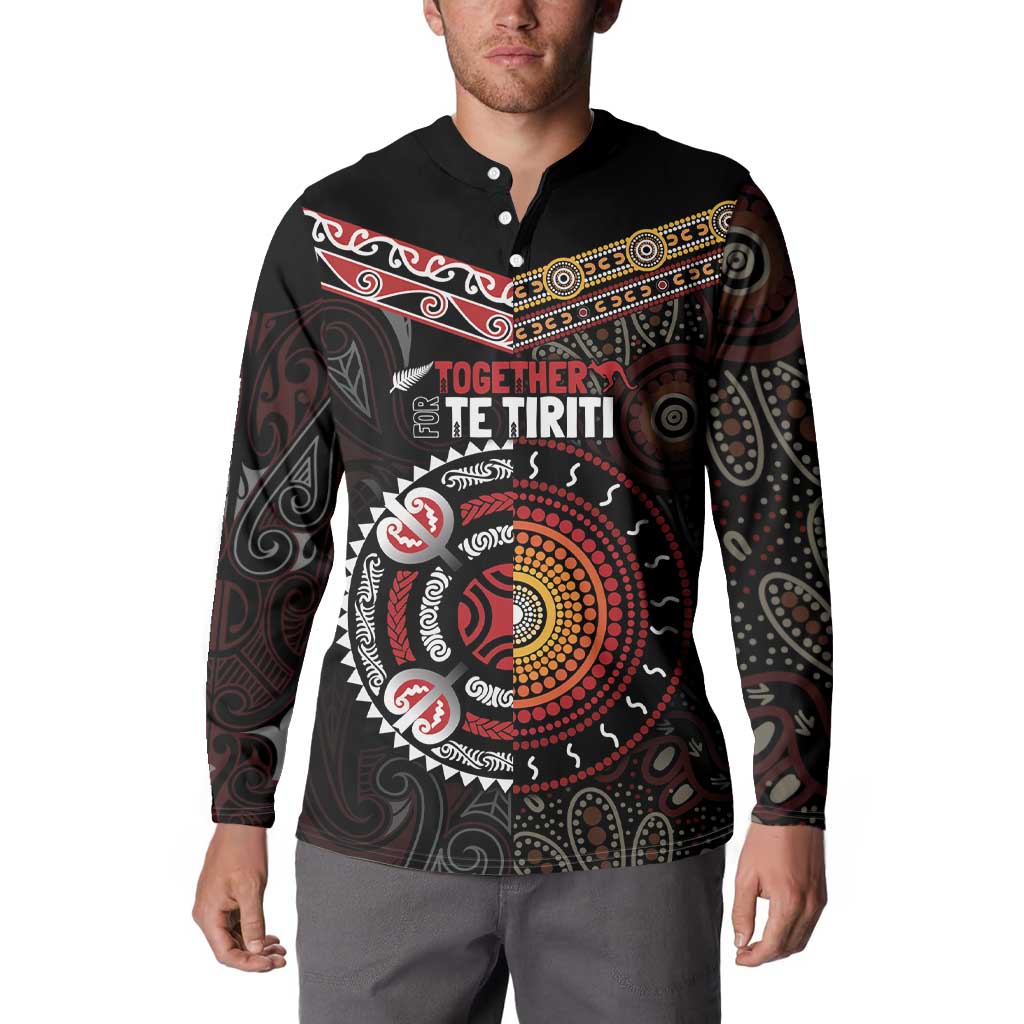 Aotearoa and Australia Indigenous Button Sweatshirt Stand Together For Te Tiriti