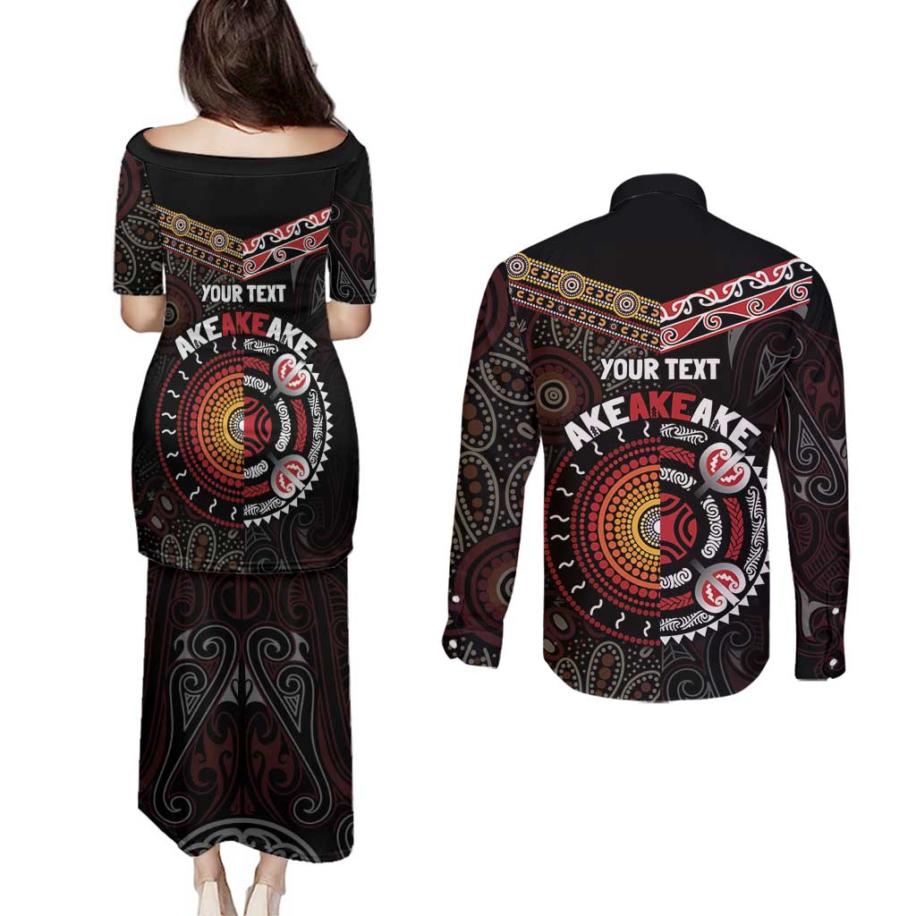 Aotearoa and Australia Indigenous Couples Matching Puletasi and Long Sleeve Button Shirt Stand Together For Te Tiriti