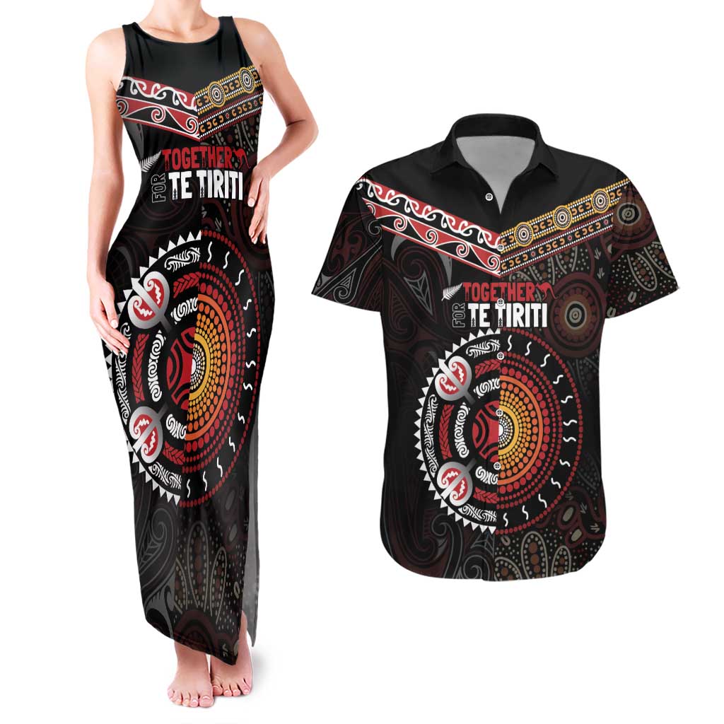 Aotearoa and Australia Indigenous Couples Matching Tank Maxi Dress and Hawaiian Shirt Stand Together For Te Tiriti