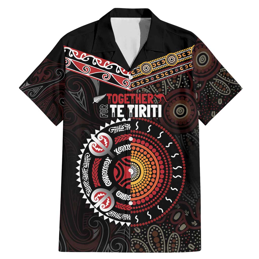Aotearoa and Australia Indigenous Family Matching Mermaid Dress and Hawaiian Shirt Stand Together For Te Tiriti LT7 Dad's Shirt - Short Sleeve Black - Polynesian Pride