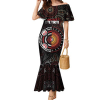 Aotearoa and Australia Indigenous Family Matching Mermaid Dress and Hawaiian Shirt Stand Together For Te Tiriti LT7 Mom's Dress Black - Polynesian Pride