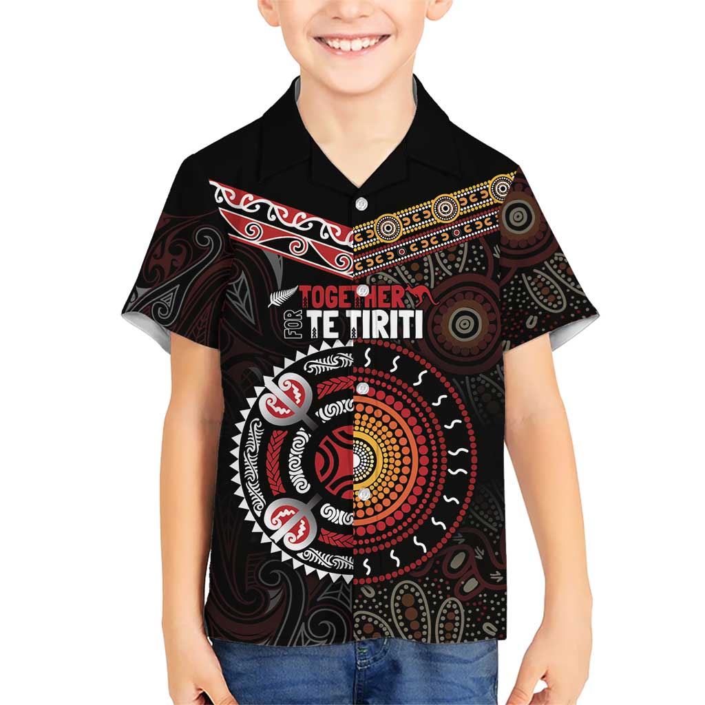 Aotearoa and Australia Indigenous Kid Hawaiian Shirt Stand Together For Te Tiriti LT7 Kid Black - Polynesian Pride