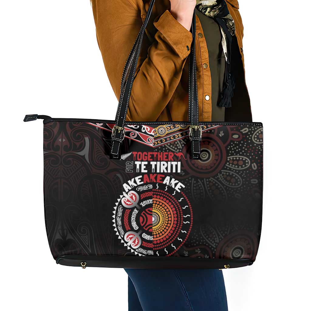 Aotearoa and Australia Indigenous Leather Tote Bag Stand Together For Te Tiriti