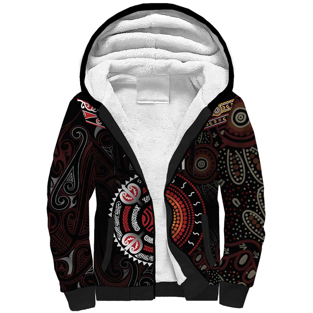 Aotearoa and Australia Indigenous Sherpa Hoodie Stand Together For Te Tiriti