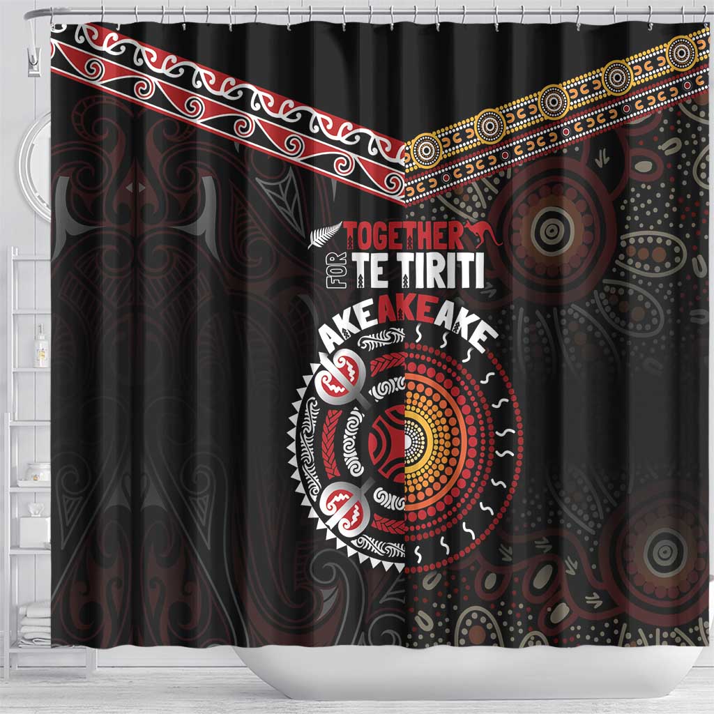 Aotearoa and Australia Indigenous Shower Curtain Stand Together For Te Tiriti LT7 - Polynesian Pride