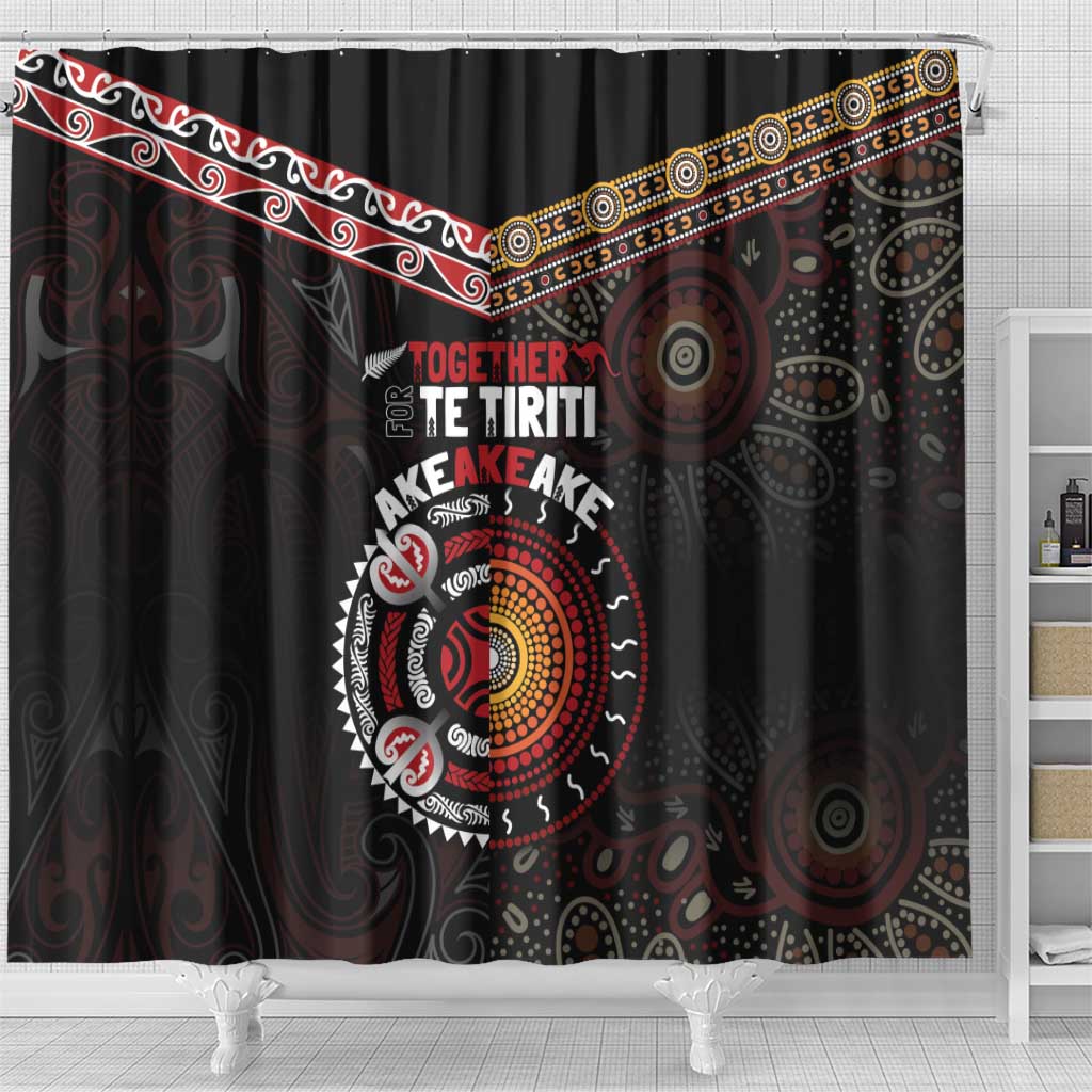 Aotearoa and Australia Indigenous Shower Curtain Stand Together For Te Tiriti LT7 - Polynesian Pride